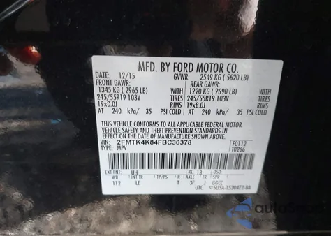 2015 Ford Edge Titanium z USA, uszkodzony, nr VIN 2FMTK4K84FBC36378